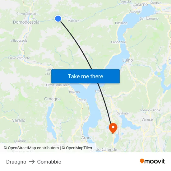 Druogno to Comabbio map
