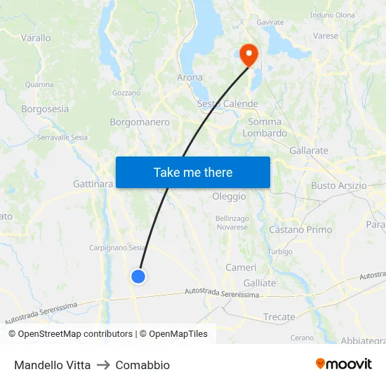 Mandello Vitta to Comabbio map