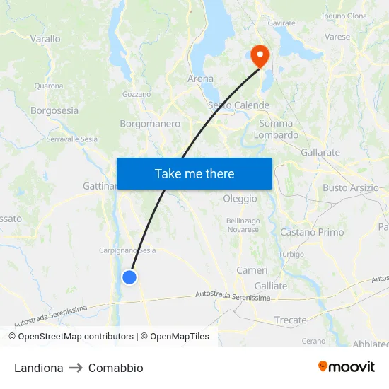Landiona to Comabbio map
