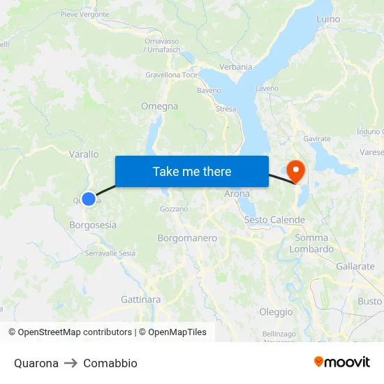 Quarona to Comabbio map