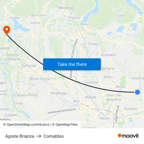 Agrate Brianza to Comabbio map