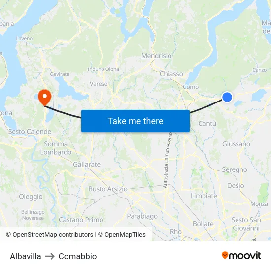 Albavilla to Comabbio map