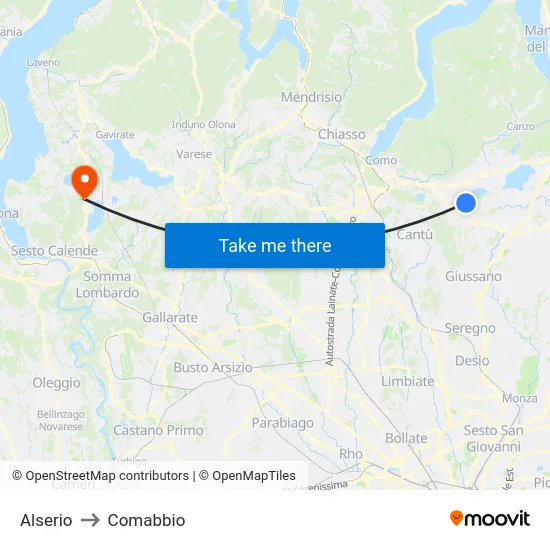 Alserio to Comabbio map