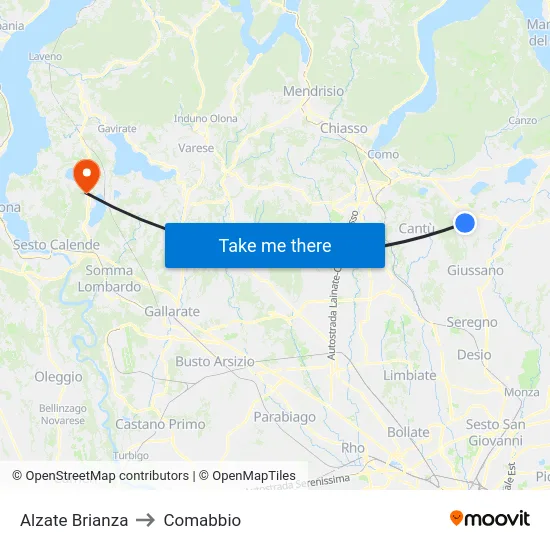 Alzate Brianza to Comabbio map