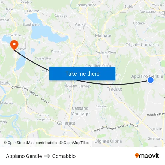 Appiano Gentile to Comabbio map