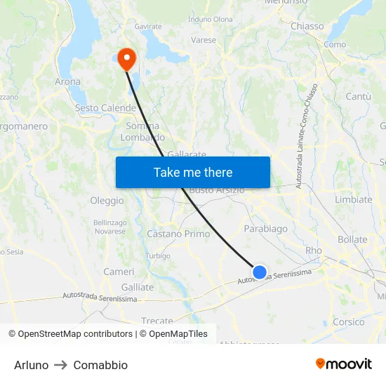 Arluno to Comabbio map