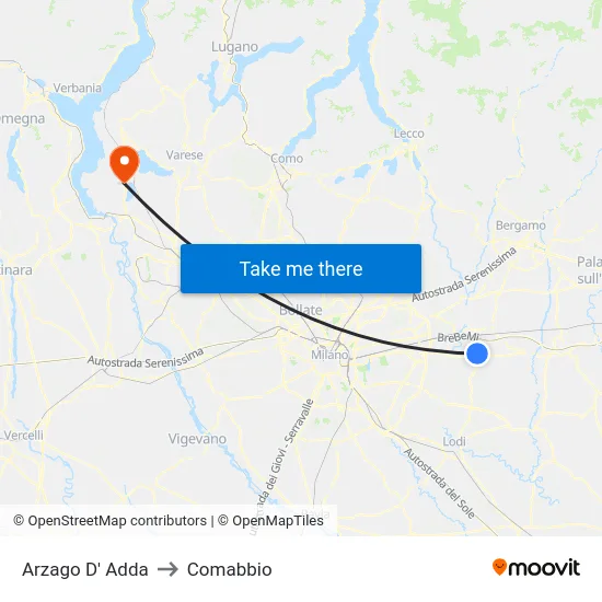 Arzago D' Adda to Comabbio map