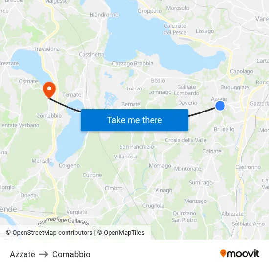 Azzate to Comabbio map