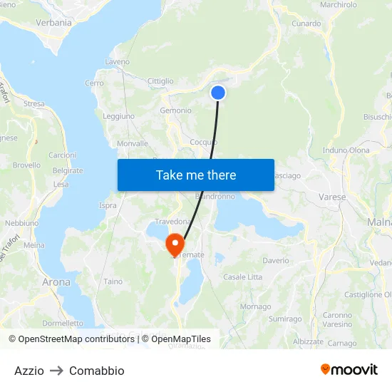 Azzio to Comabbio map
