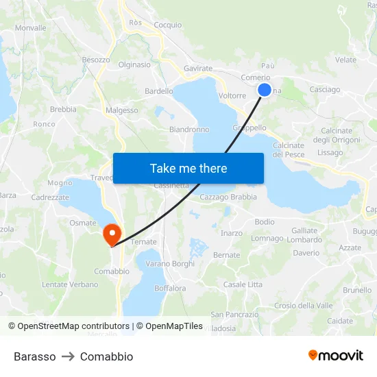 Barasso to Comabbio map