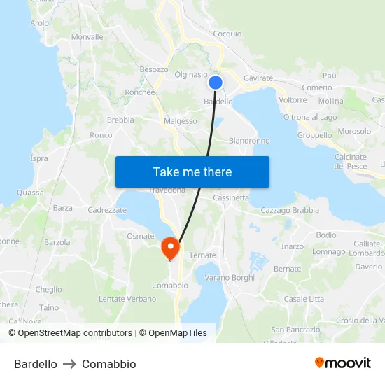 Bardello to Comabbio map