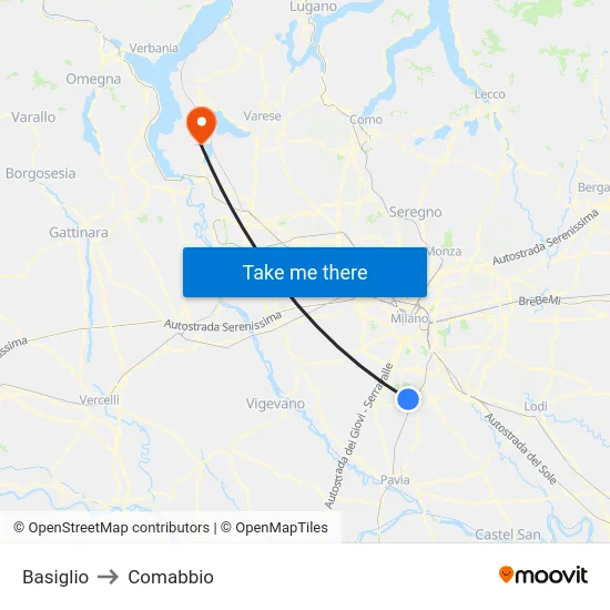 Basiglio to Comabbio map