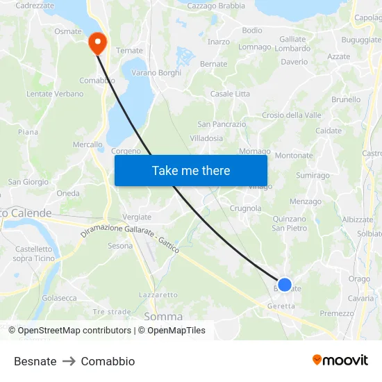 Besnate to Comabbio map