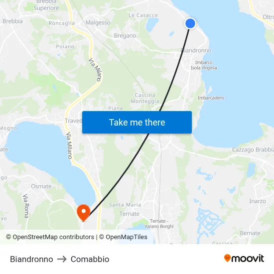 Biandronno to Comabbio map