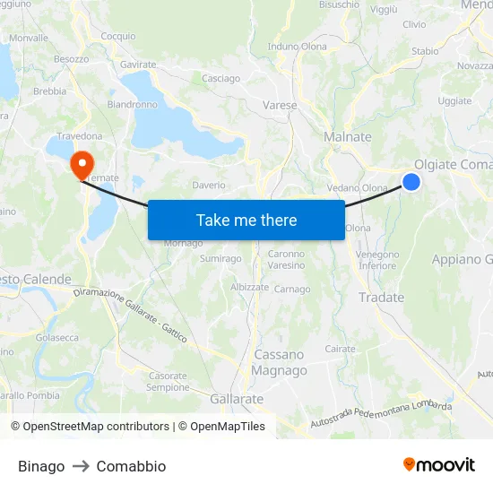 Binago to Comabbio map