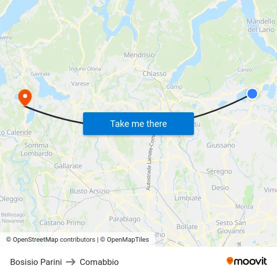 Bosisio Parini to Comabbio map
