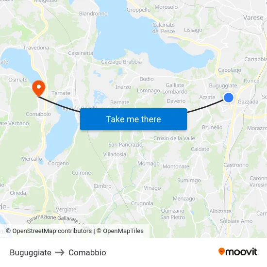 Buguggiate to Comabbio map