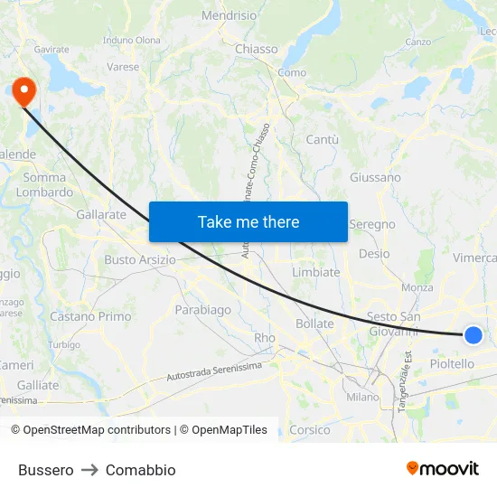 Bussero to Comabbio map