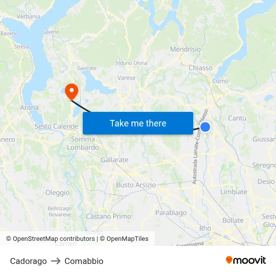 Cadorago to Comabbio map