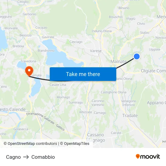 Cagno to Comabbio map