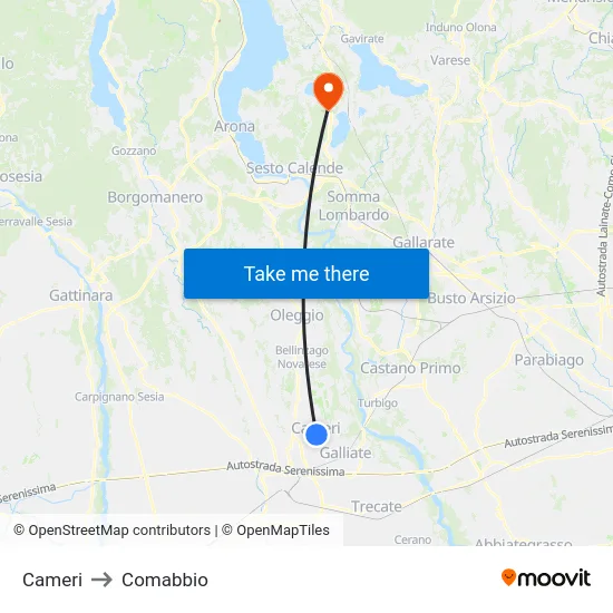 Cameri to Comabbio map