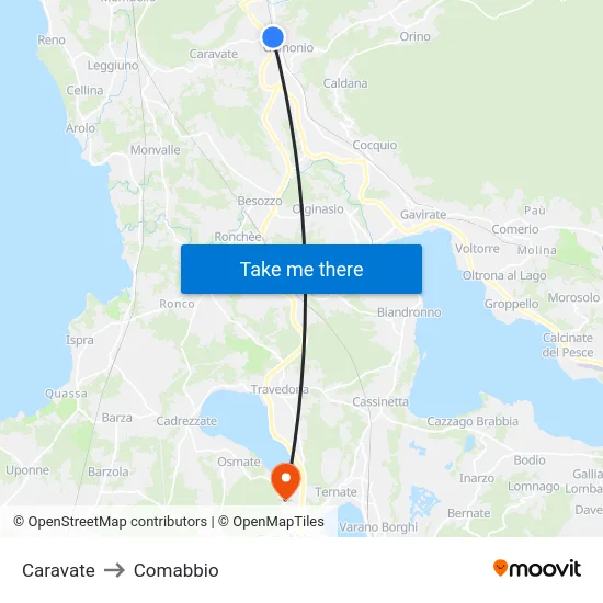 Caravate to Comabbio map