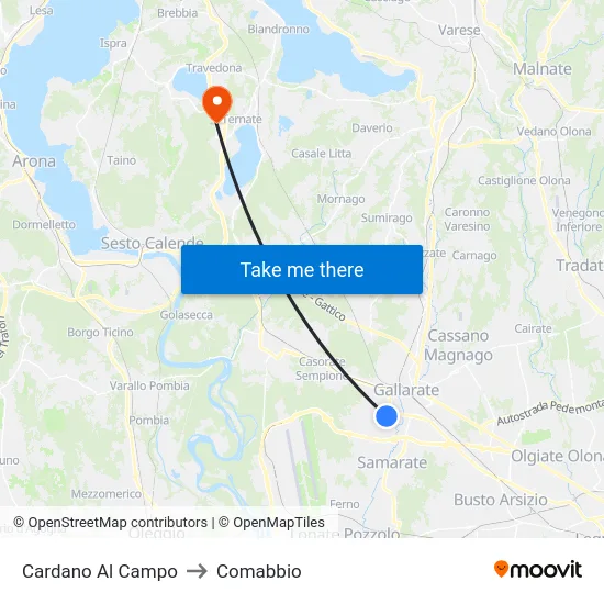 Cardano al Campo to Comabbio map