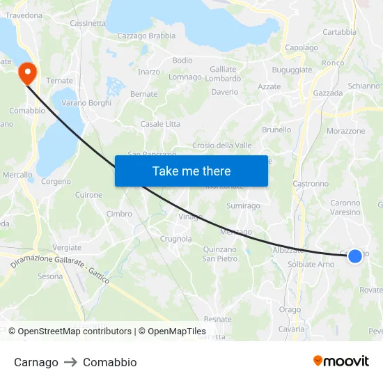 Carnago to Comabbio map