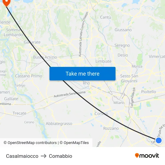 Casalmaiocco to Comabbio map