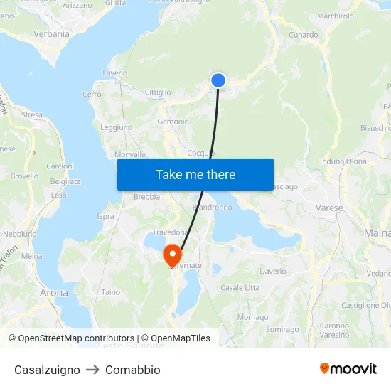 Casalzuigno to Comabbio map