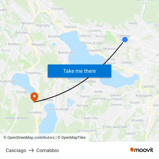 Casciago to Comabbio map