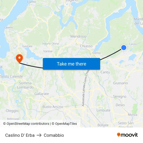 Caslino d'Erba to Comabbio map