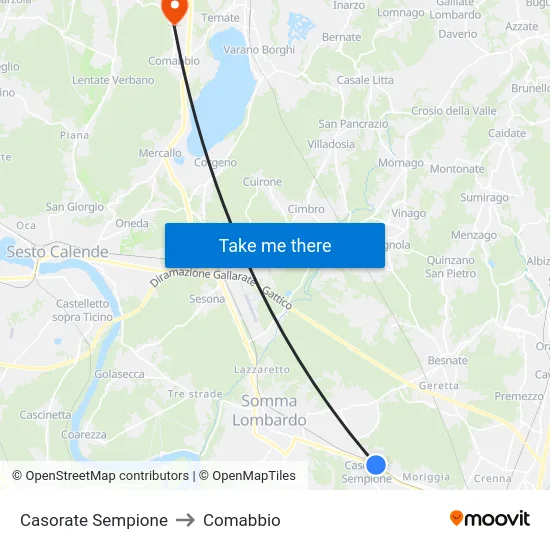 Casorate Sempione to Comabbio map