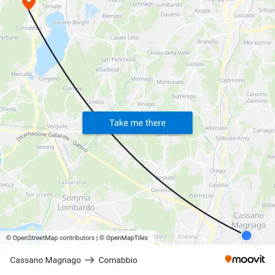 Cassano Magnago to Comabbio map