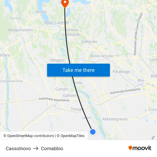 Cassolnovo to Comabbio map