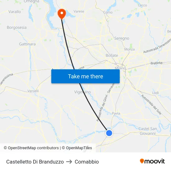 Castelletto Di Branduzzo to Comabbio map