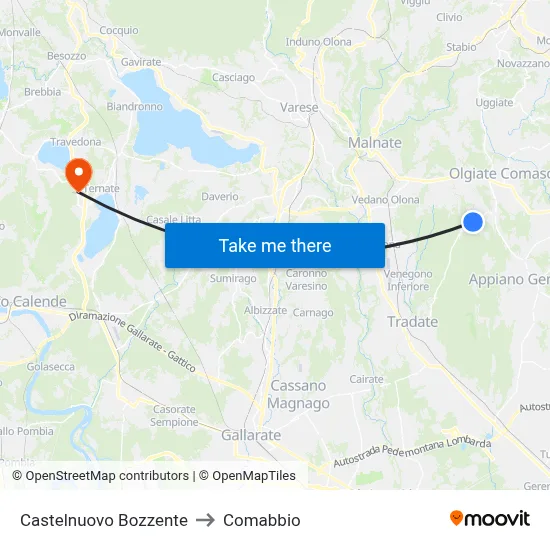 Castelnuovo Bozzente to Comabbio map