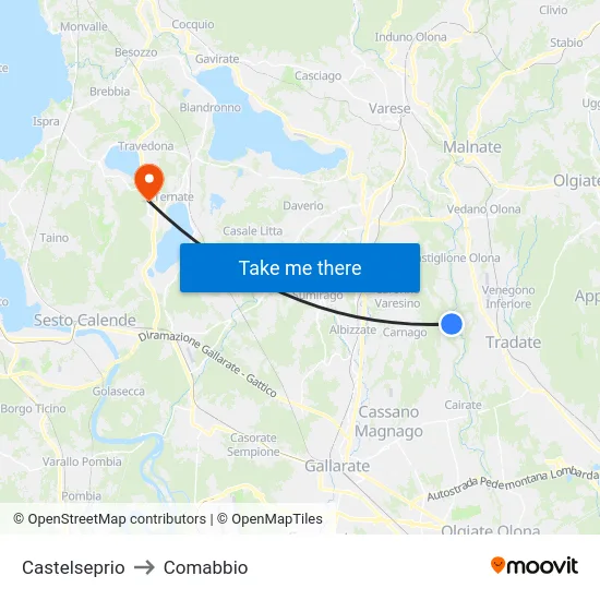 Castelseprio to Comabbio map