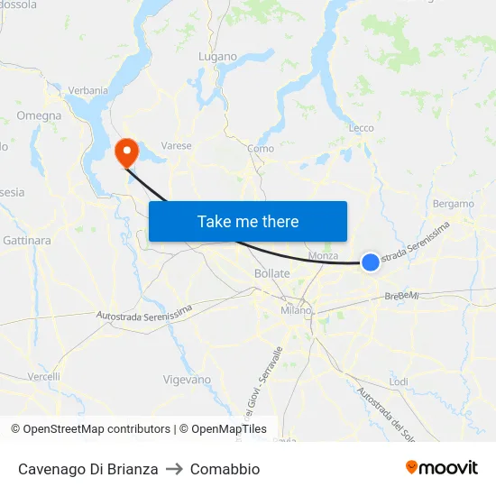 Cavenago di Brianza to Comabbio map