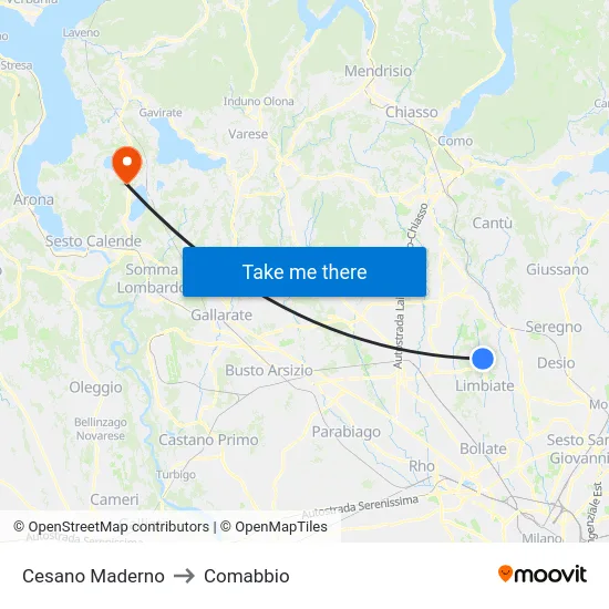Cesano Maderno to Comabbio map