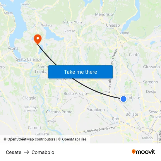 Cesate to Comabbio map