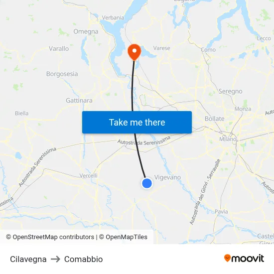 Cilavegna to Comabbio map