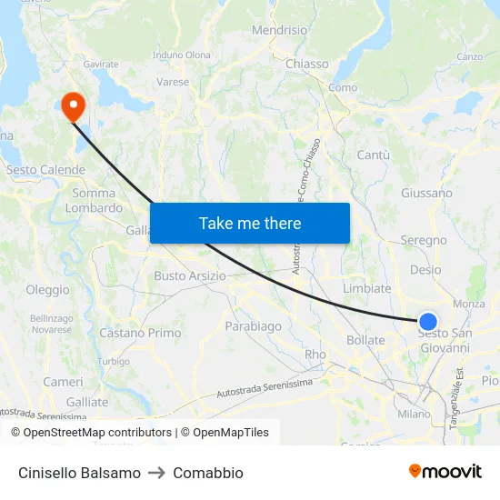 Cinisello Balsamo to Comabbio map