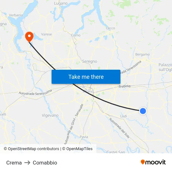 Crema to Comabbio map