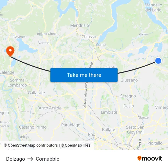 Dolzago to Comabbio map