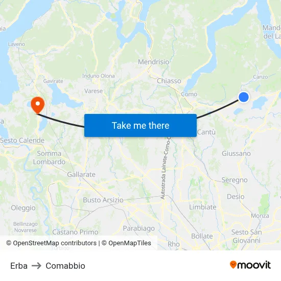 Erba to Comabbio map