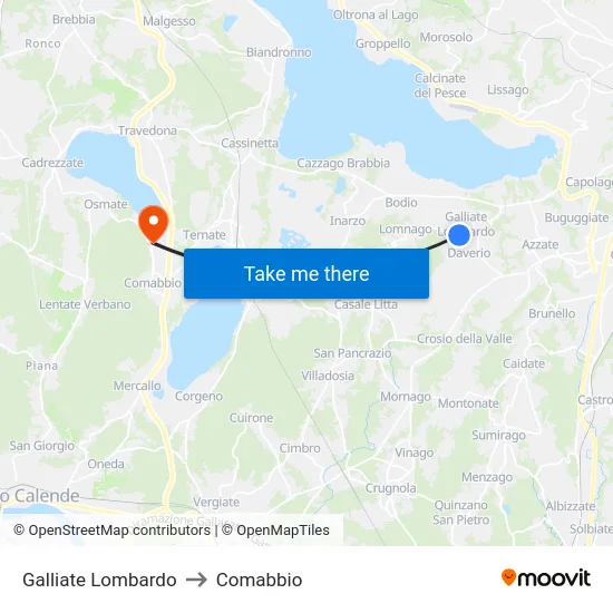 Galliate Lombardo to Comabbio map