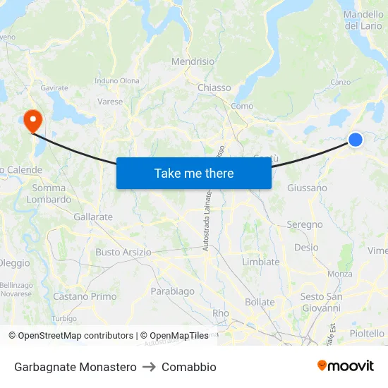 Garbagnate Monastero to Comabbio map