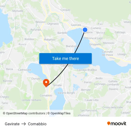 Gavirate to Comabbio map