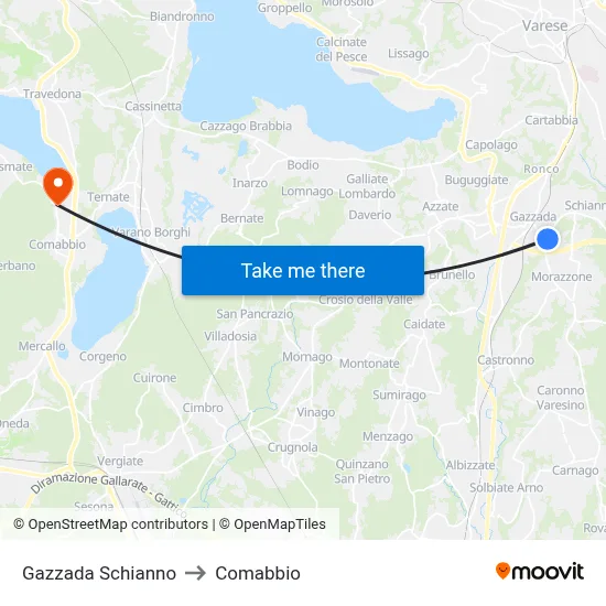 Gazzada Schianno to Comabbio map